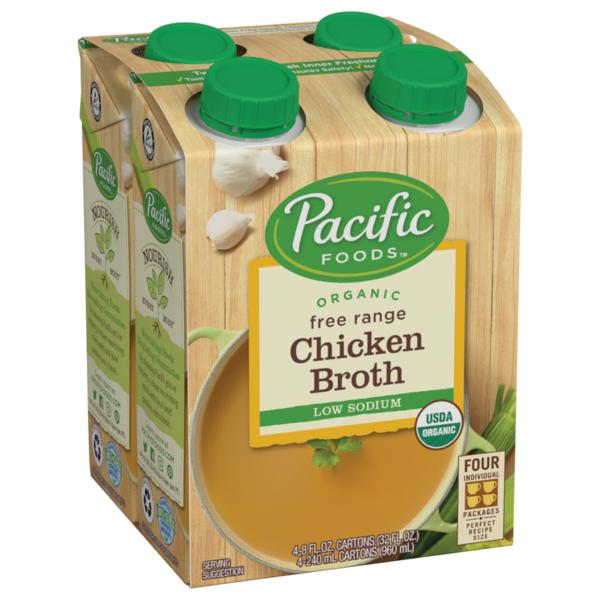 Pacific Foods Organic Free Range Chicken Broth Low Sodium Pack 32 Fluid Ounce - 6 Per Case.