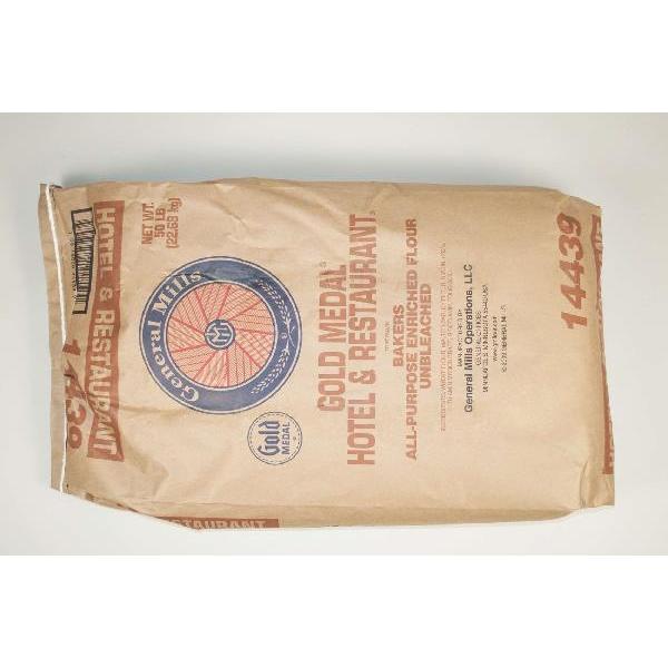 Gold Medal™ Hotel & Restaurant Bakers All Purpose Flour Enriched Unbleached 50 Pound Each - 1 Per Case.