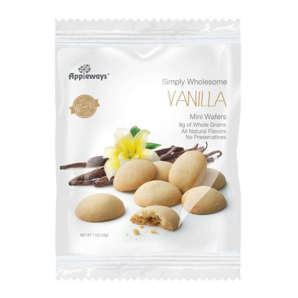 Appleways Whole Grain Mini Vanilla Wafers Individually Wrapped 1 Count Packs - 108 Per Case.
