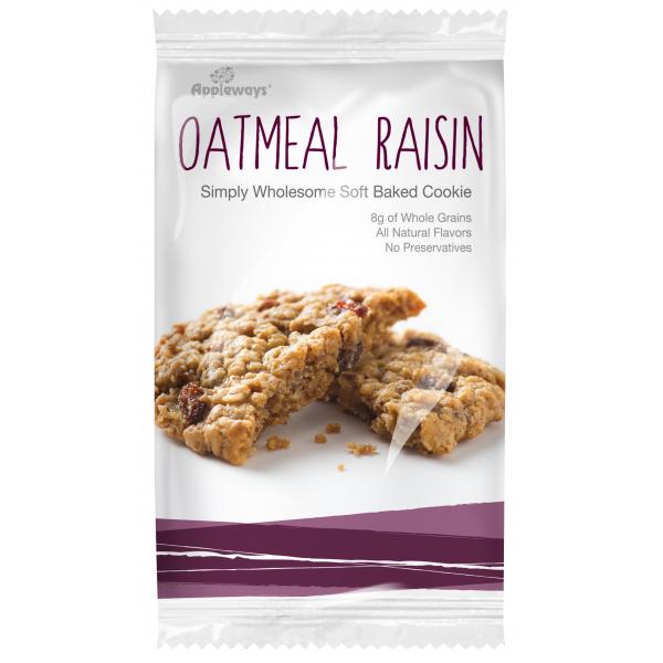 Appleways Whole Grain Oatmeal Raisin Cookies Individually Wrapped 1 Count Packs - 160 Per Case.