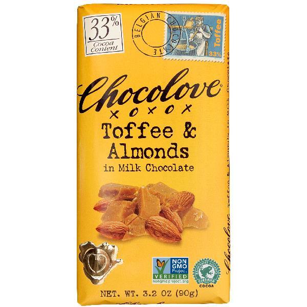 Toffee & Almonds In Milk Chocolate (Master Case) 3.2 Ounce Size - 144 Per Case.
