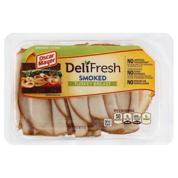 Oscar Mayer Deli Shaved Smoked Turkey Breast, 9 Ounce Size - 8 Per Case.