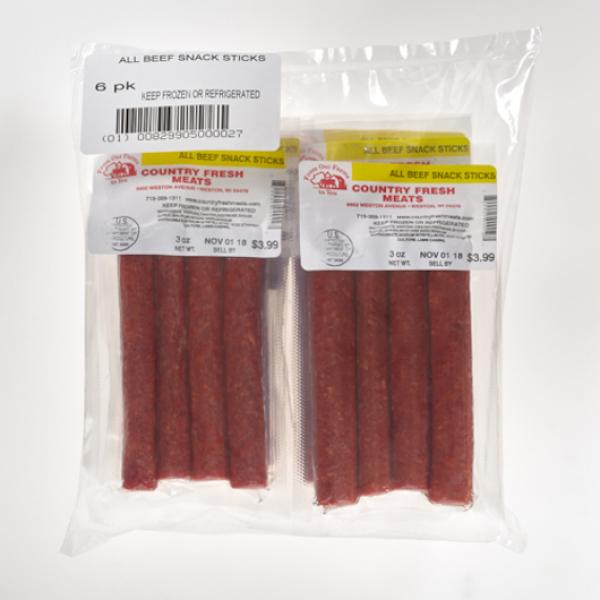Country Fresh Meats All Beef Snack Sticks 3 Ounce Size - 102 Per Case.