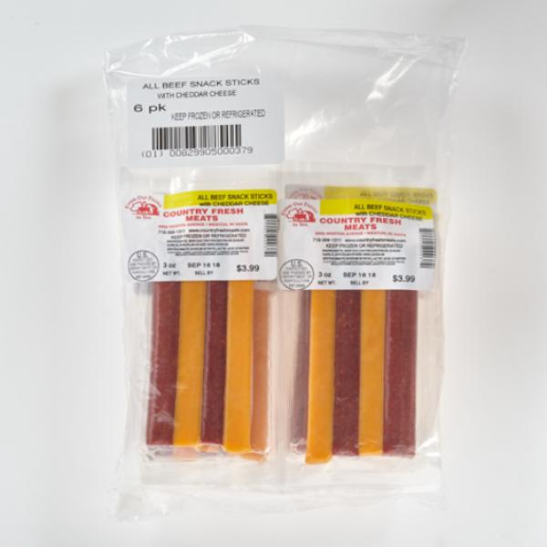 Country Fresh Meats All Beef Snack Sticks With Cheddar 3 Ounce Size - 102 Per Case.