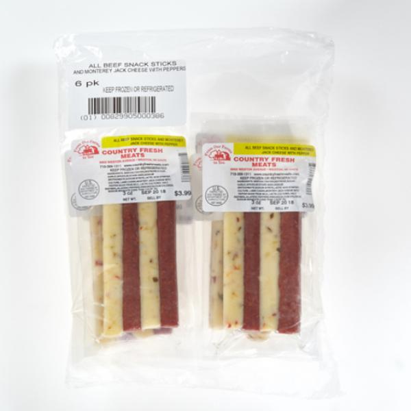 Country Fresh Meats All Beef Snack Sticks With Pepper 3 Ounce Size - 102 Per Case.