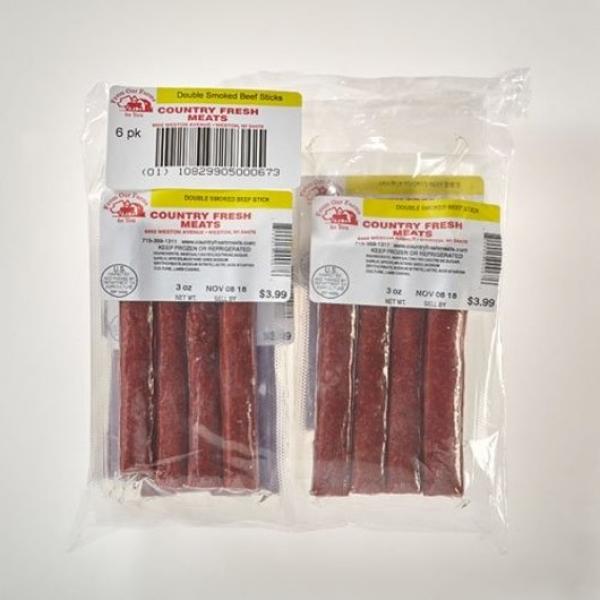 Country Fresh Meats Double Smoked All Beef Sticks 3 Ounce Size - 102 Per Case.