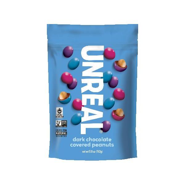 Unreal Candy Candy Coated Dark Chocolate Peanuts Bag 5 Ounce Size - 6 Per Case.