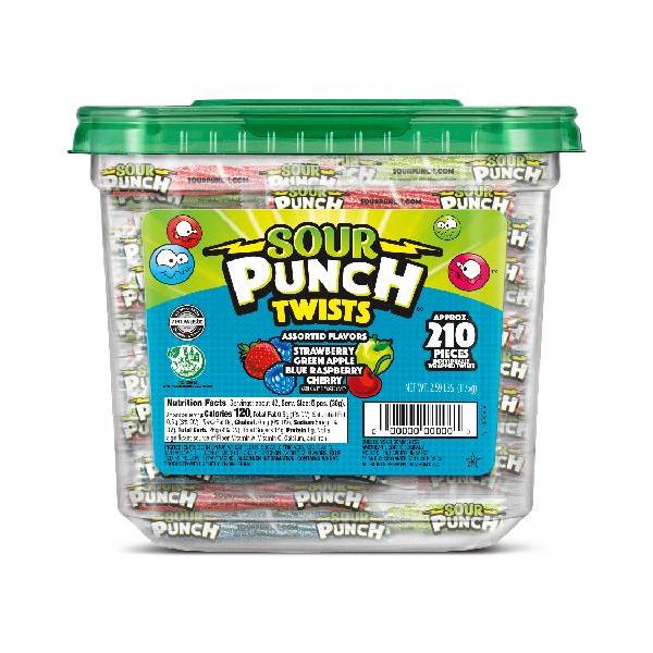 Sour Punch Twists Flavor Individually Wrapped Casejar 2.59 Pound Each - 6 Per Case.