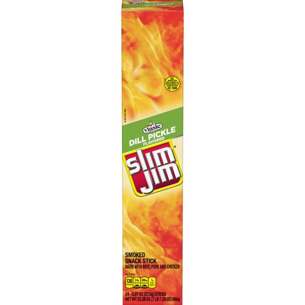 Slim Jim Beef Jerky Giant Dill Pickle 0.97 Ounce Size - 144 Per Case.