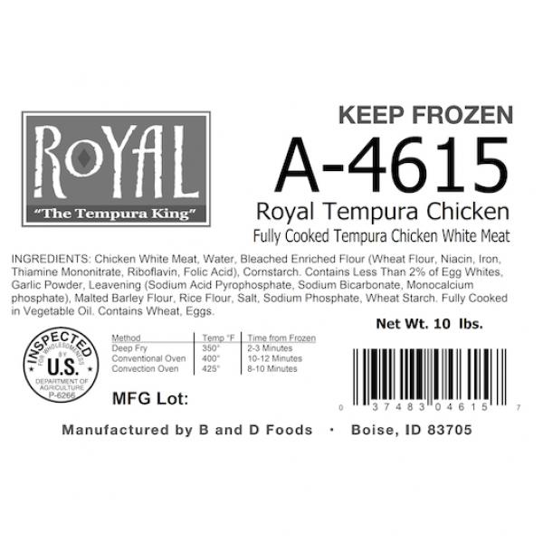 B And Foods Tempura Chicken 5 Pound Each - 2 Per Case.