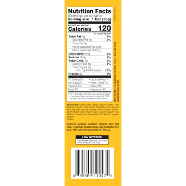 Perfect Bar Peanut Butter, 0.88 Ounce, 8 Per Pack, 6 Per Case