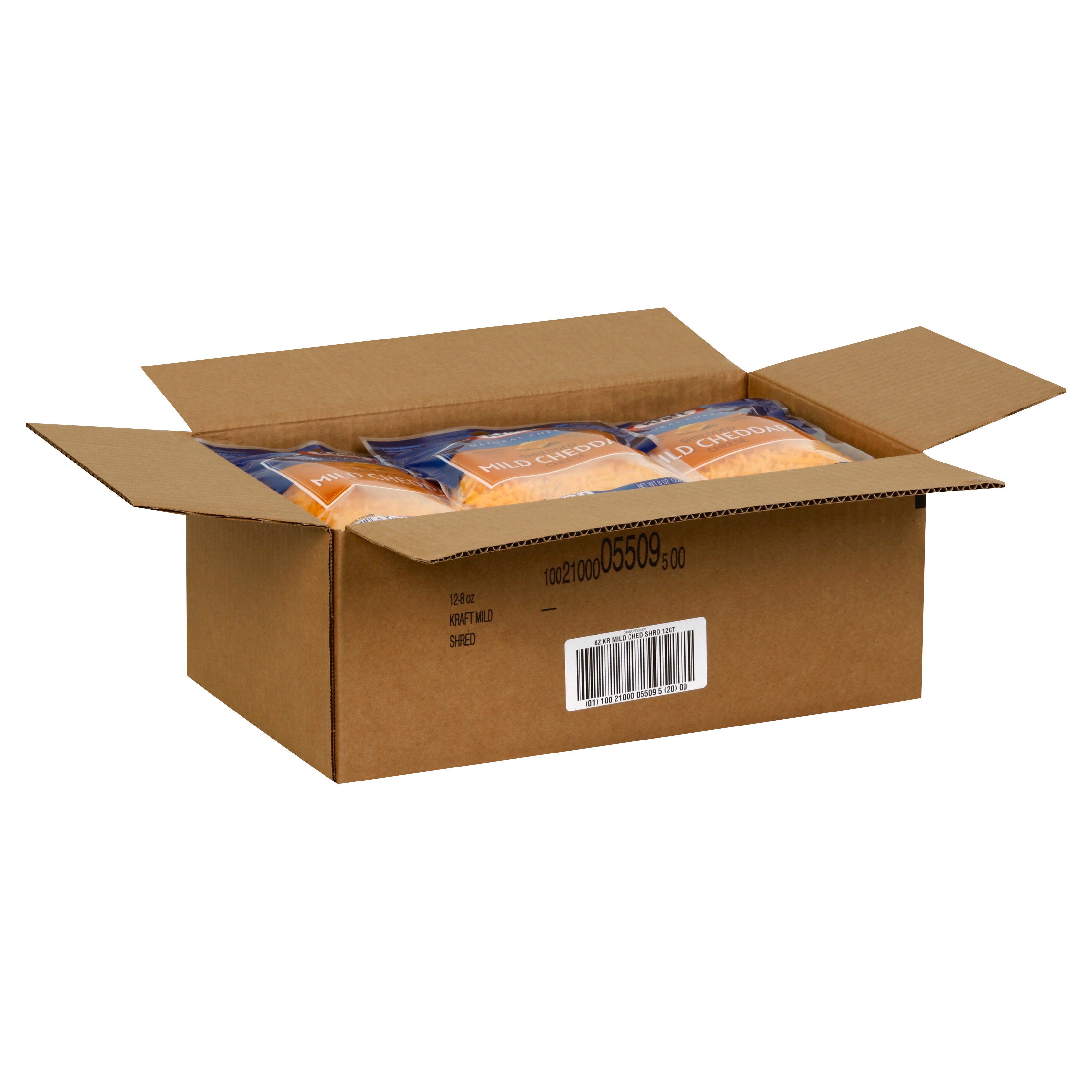 Kraft Shredded Mild Cheddar Cheese, 8 Ounce Size - 12 Per Case.