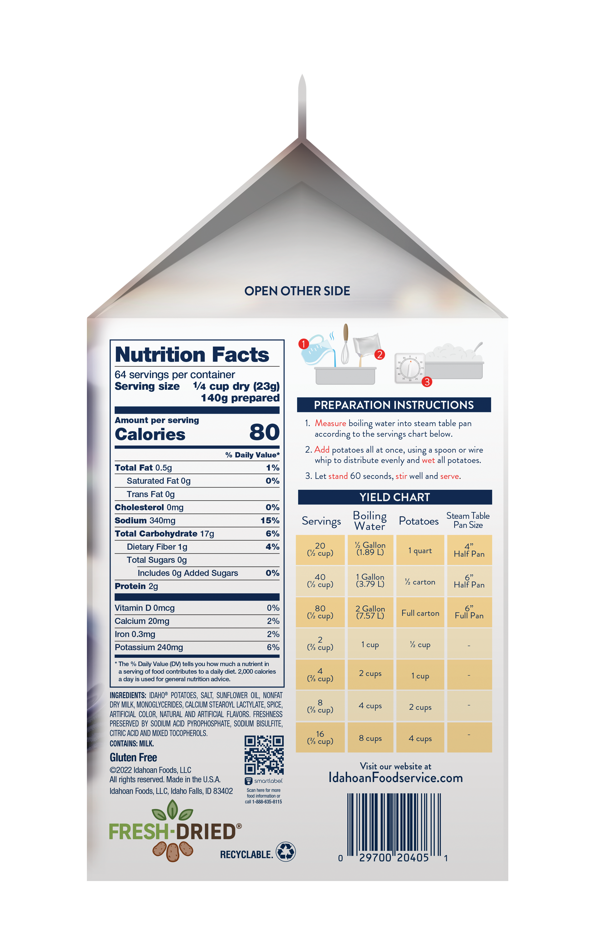 Idahoan® Creamy Classic Mashed Potatoes 3.24 Pound Each - 6 Per Case.