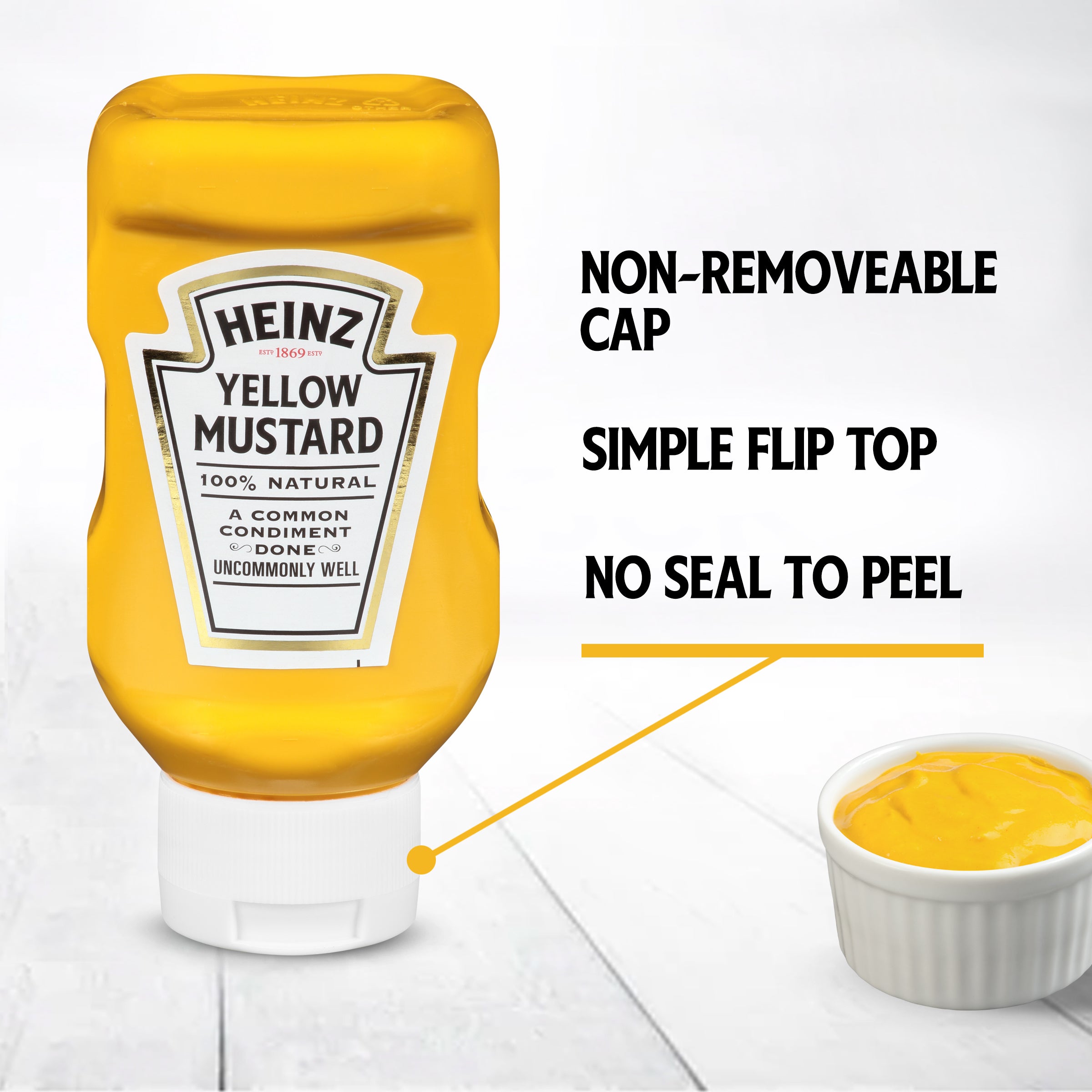 Heinz 100% Natural Yellow Mustard Forever Full Inverted No Seal to Peel 16Case 13 Bottles