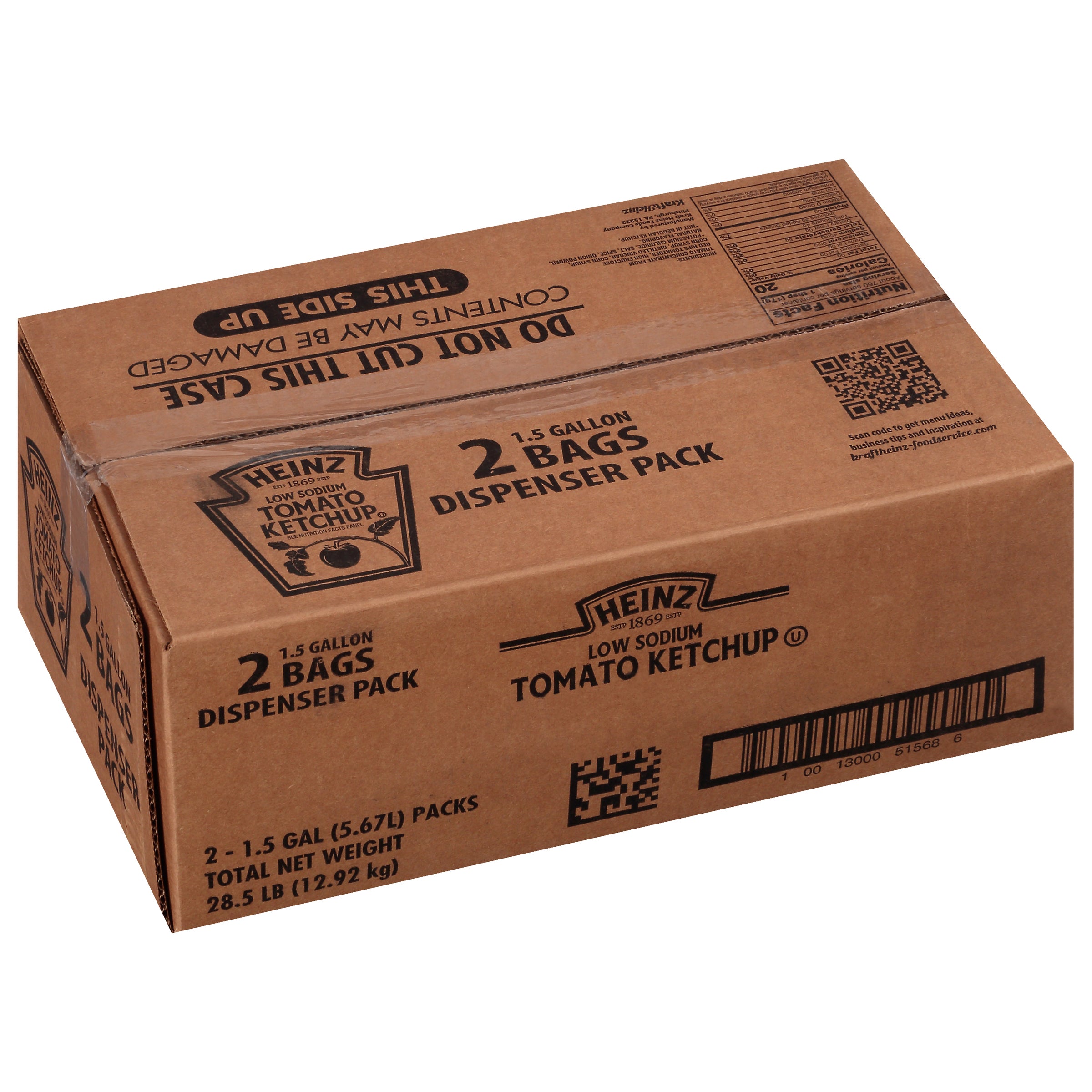 HEINZ Low Sodium Ketchup 1.5 gal. Dispenser Packs 2 Per Case