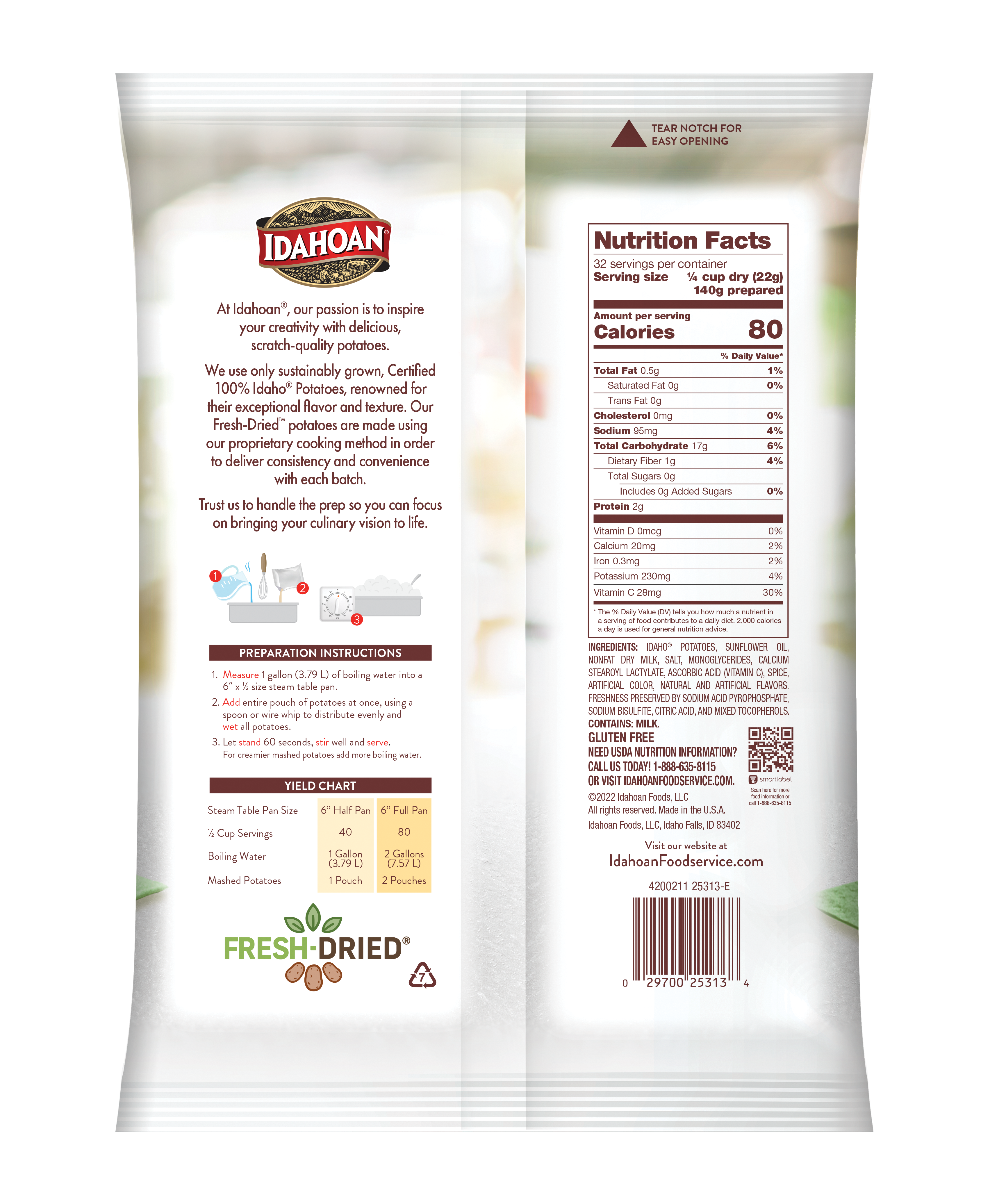 Idahoan® Smartmash® Low Sodium Mashed Potatoes With Vit Hs 25.2 Ounce Size - 12 Per Case.