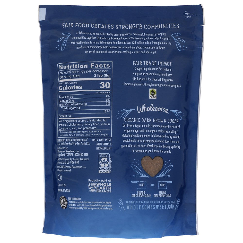 Wholesome Sugar Brown Dark Organic Ftc - 24 Ounce,  Case of 6