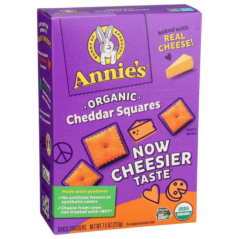 Annies Homegrown Cracker Square Cheddar - 8 Ounce,  Case of 12