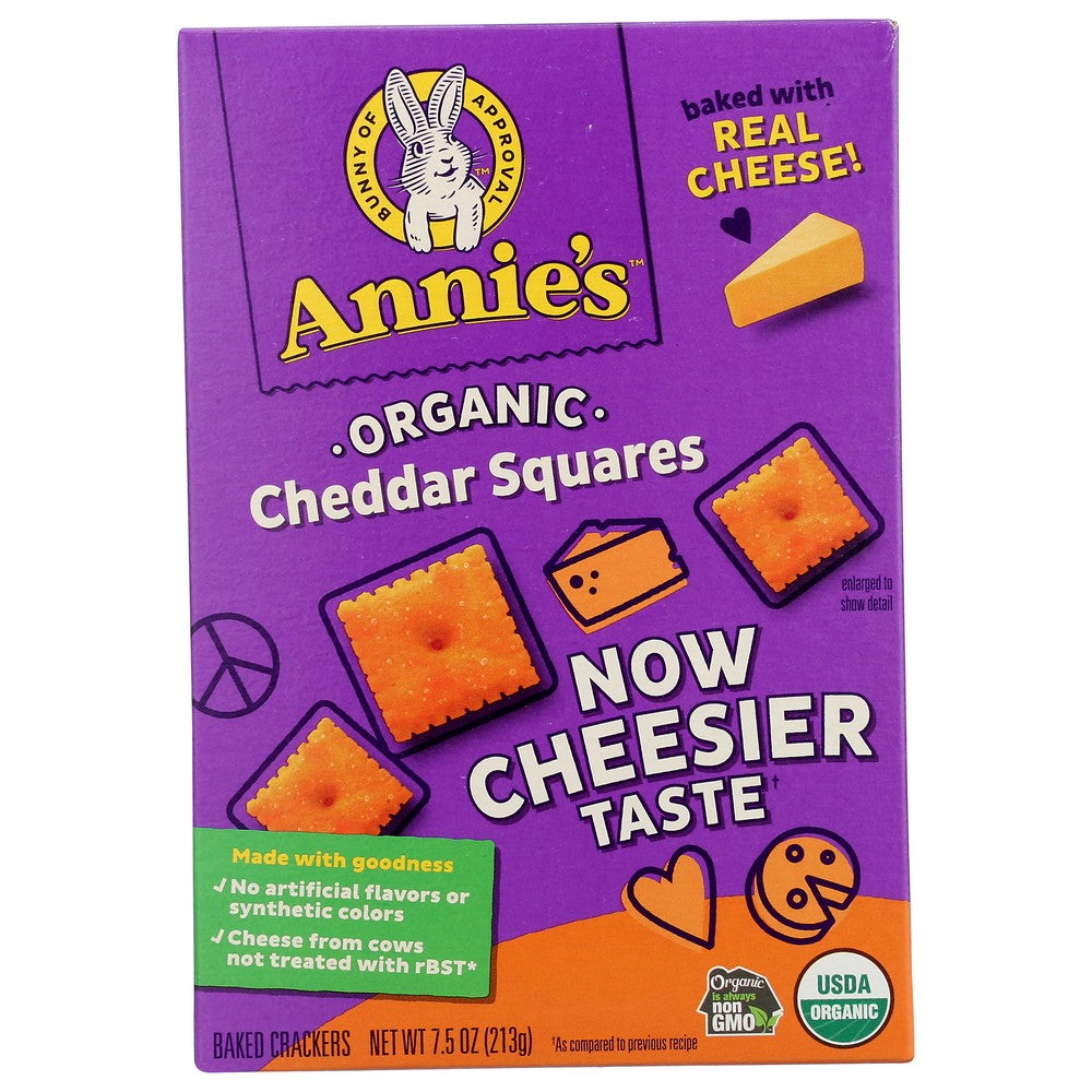 Annies Homegrown Cracker Square Cheddar - 8 Ounce,  Case of 12