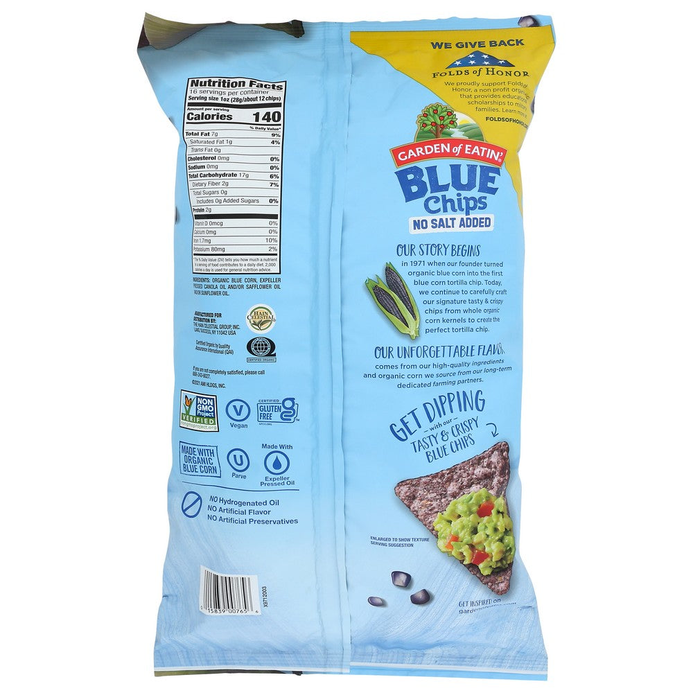 Garden Of Eatin'® G00766, Garden Of Eatin Blue Corn Tortilla Chips, Unsalted, 16 Oz.,  Case of 12