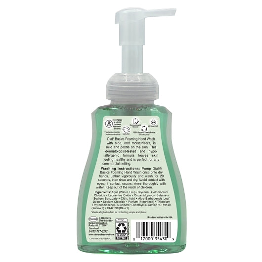 Dial Basics Hypoallergenic Foaming Hand Soap With Aloe, 10 Fluid Ounce, 8 Per Case