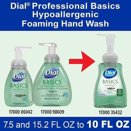 Dial Basics Hypoallergenic Foaming Hand Soap With Aloe, 10 Fluid Ounce, 8 Per Case