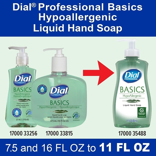 Dial Basics Hypoallergenic Liquid Hand Soap, 11 Fluid Ounce, 12 Per Case