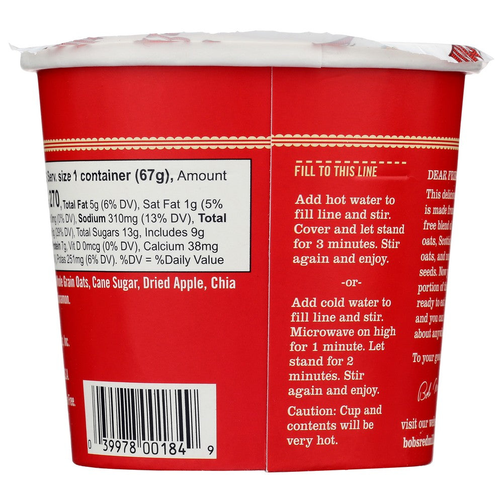 Bob's Red Mill 1366C0112, Bob’S Red Mill, Oatmeal Cups, Apple Cinnamonamon, 2.36 Oz. Cup,  Case of 12