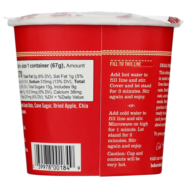 Bobs Red Mill Oatmeal Cup Apple Cinn - 2 Ounce, Case of 12