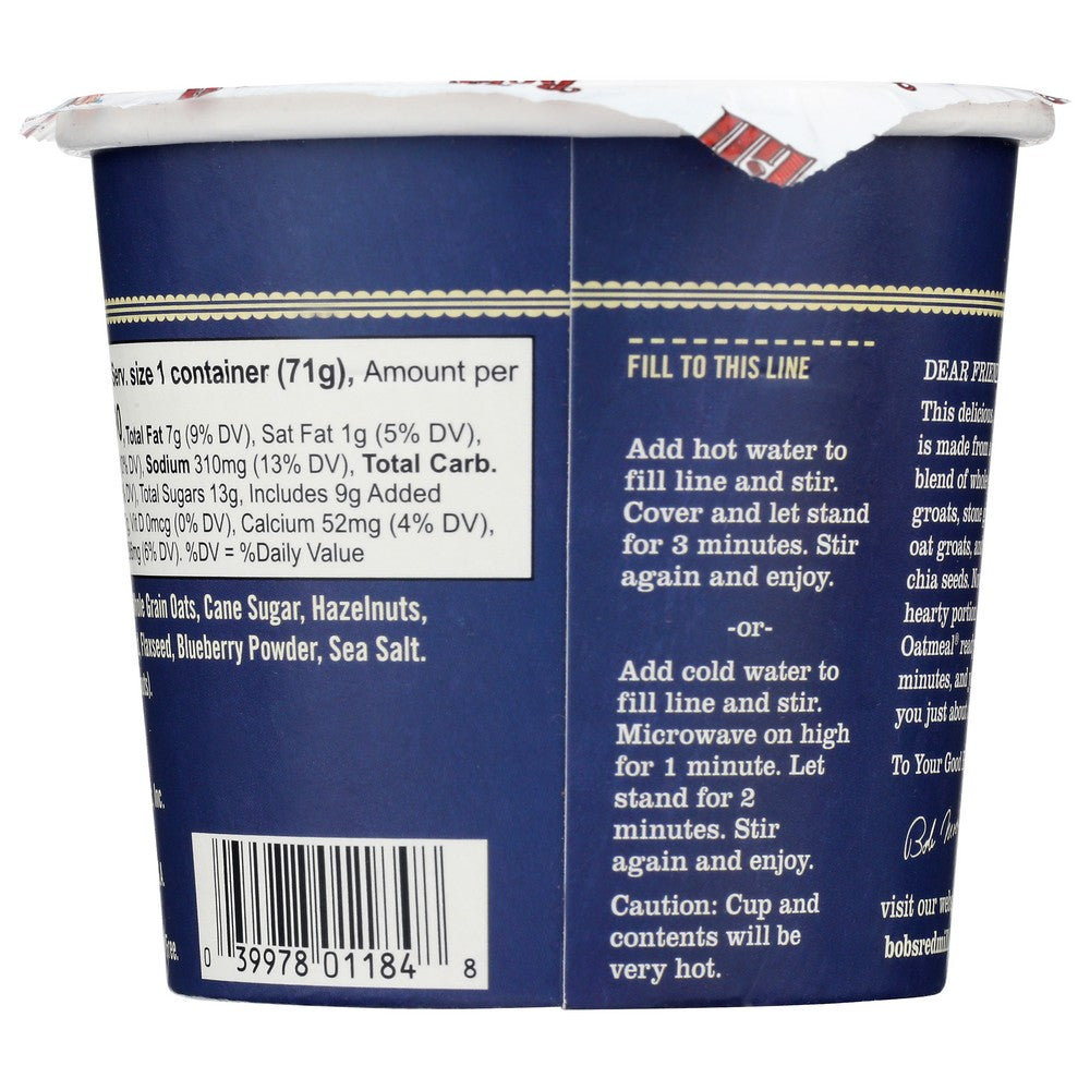 Bob's Red Mill 1367C0112, Bob’S Red Mill, Oatmeal Cups, Blueberry Hazelnut, 2.5 Oz. Cup,  Case of 12