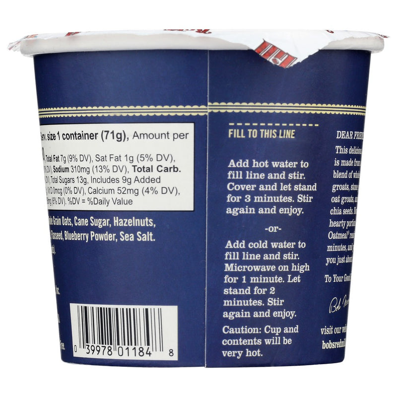 Bobs Red Mill Oatmeal Cup Hazlenut Blbr - 3 Ounce, Case of 12