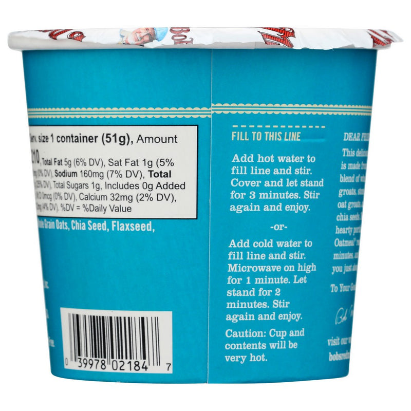 Bobs Red Mill Oatmeal Cup Classic - 2 Ounce, Case of 12