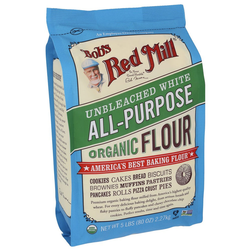 Bobs Red Mill Flour Unbleached Organic - 5 Pound, Case of 8