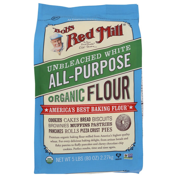 Bobs Red Mill Flour Unbleached Organic - 5 Pound, Case of 8