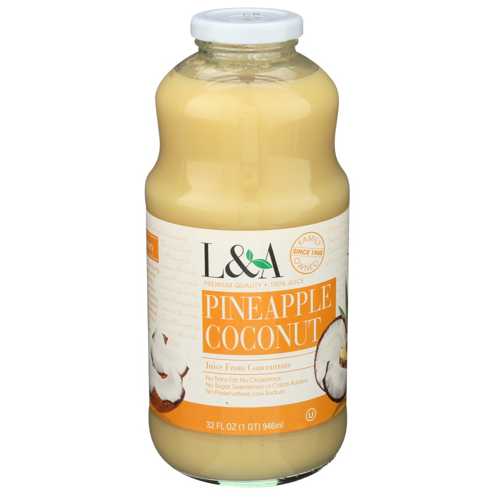 L&A , L&A Premium Quality Pineapple Coconut Juice From Concentrate, 32 Fl. Oz.,  Case of 6