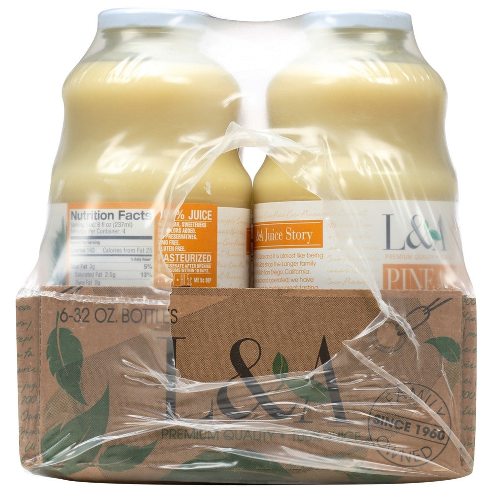 L&A , L&A Premium Quality Pineapple Coconut Juice From Concentrate, 32 Fl. Oz.,  Case of 6