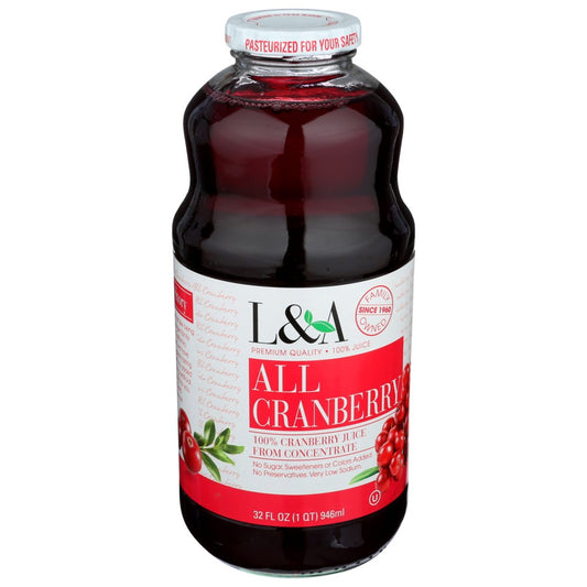 L&A ,  Juice All Cranberry 32 Fluid Ounce,  Case of 6