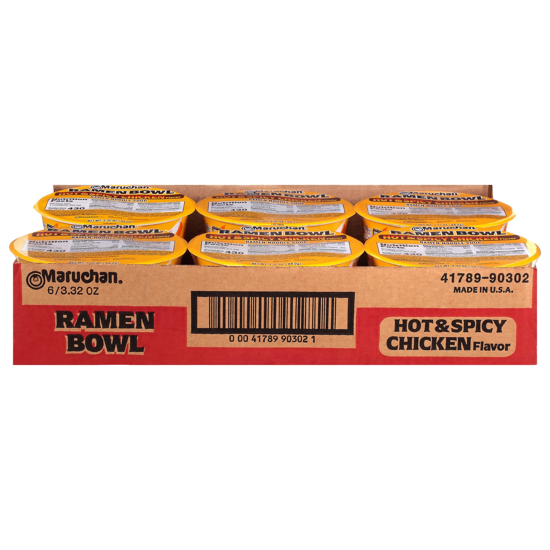 Maruchan Bowl Hot & Spicy Chicken Ramen Noodle Soup 3.3200 Ounce Size - 6 Per Case