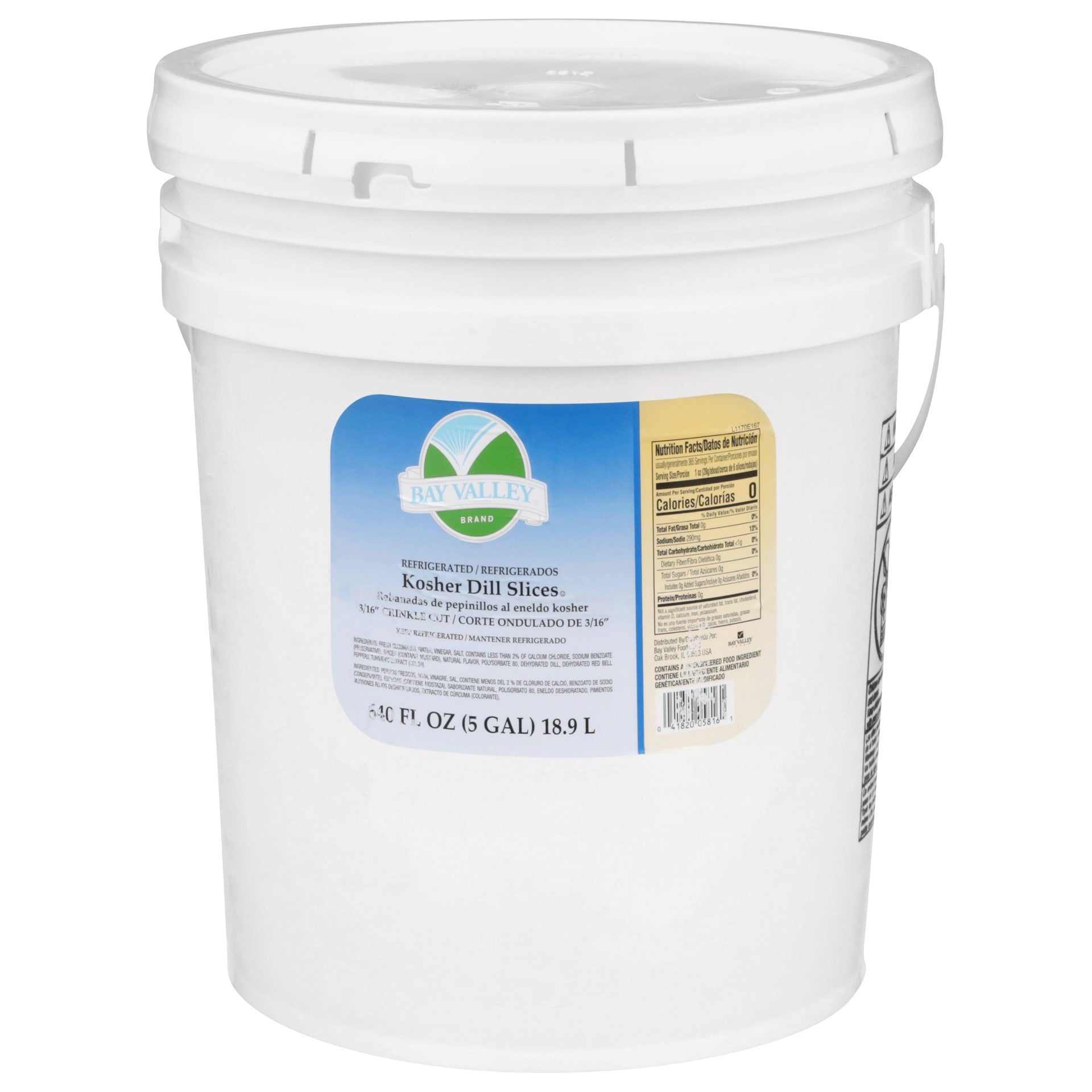 Bay Valley Gal Refrigerated Kosher Pickle Slices Crinkle Cut Case Of 5 Gallon - 1 Per