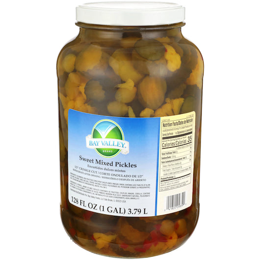 Bay Valley Gal Sweet Mixed Pickles Crinkle 1 Gallon - 4 Per Case.