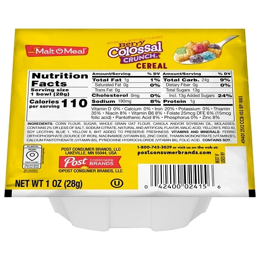 Post Consumer Brands Berry Colossal Crunch Single Serve Bowl 1 Ounce - 96 Per Case