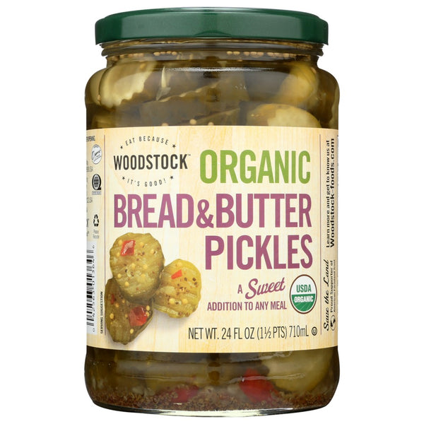 Woodstock® , Woodstock Organicanic Pickles, Sweet Bread & Butter, 24 Fl. Oz.,  Case of 6