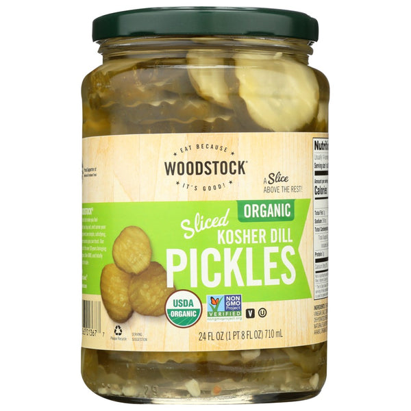 Woodstock® , Woodstock Organicanic Pickles, Kosher Sliced Dill, 24 Fl. Oz.,  Case of 6