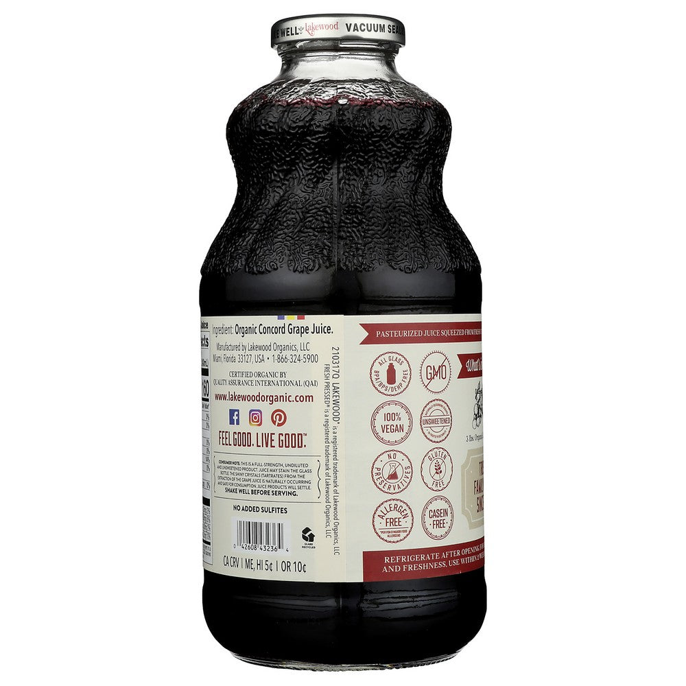 Lakewood Loq36, Juice Concord Grape Og Organicanic Pure Concord Grape 32 Fluid Ounce,  Case of 6