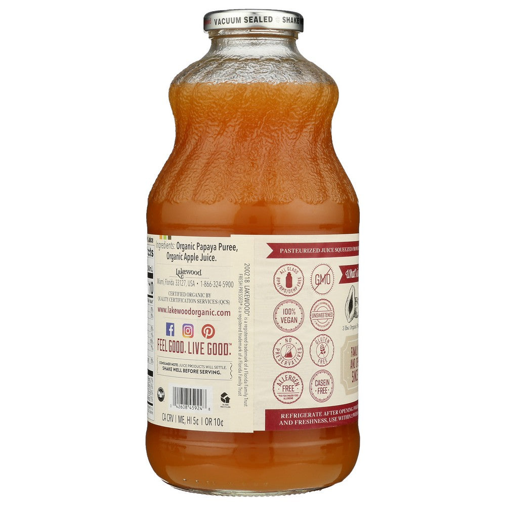 Lakewood Juice Papaya Organic - 32 Fluid Ounce, Case of 6
