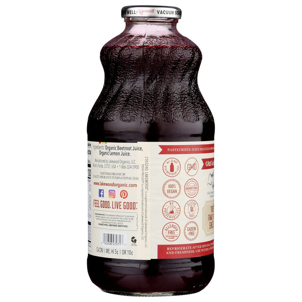 Lakewood, Pure Beet, Organic 32 Fluid Ounce,  Case of 6