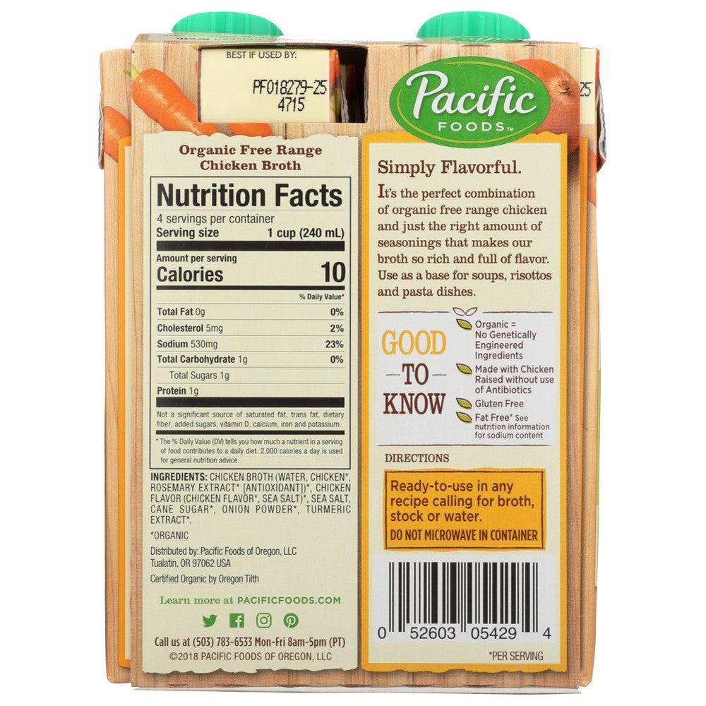 Pacific Foods Broth Chkn Frange Organic 4pk Gf - 32 Ounce,  Case of 6