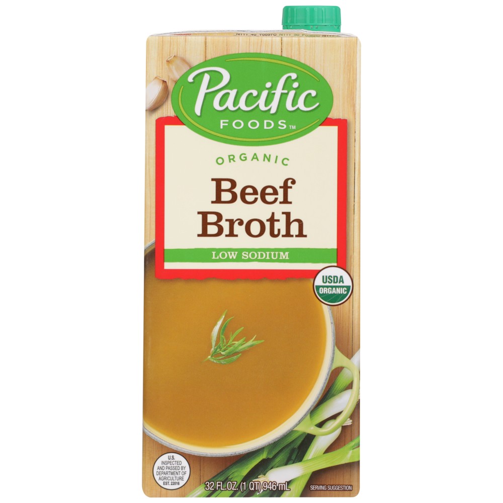 Pacific Foods 5436, Pacific Foods Broth, Low Sodium Beef, 32 Fl. Oz.,  Case of 12