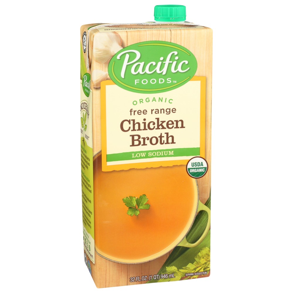 Pacific Foods 10028, Pacific Foods Broth, Low Sodium Chicken, 32 Fl. Oz.,  Case of 12