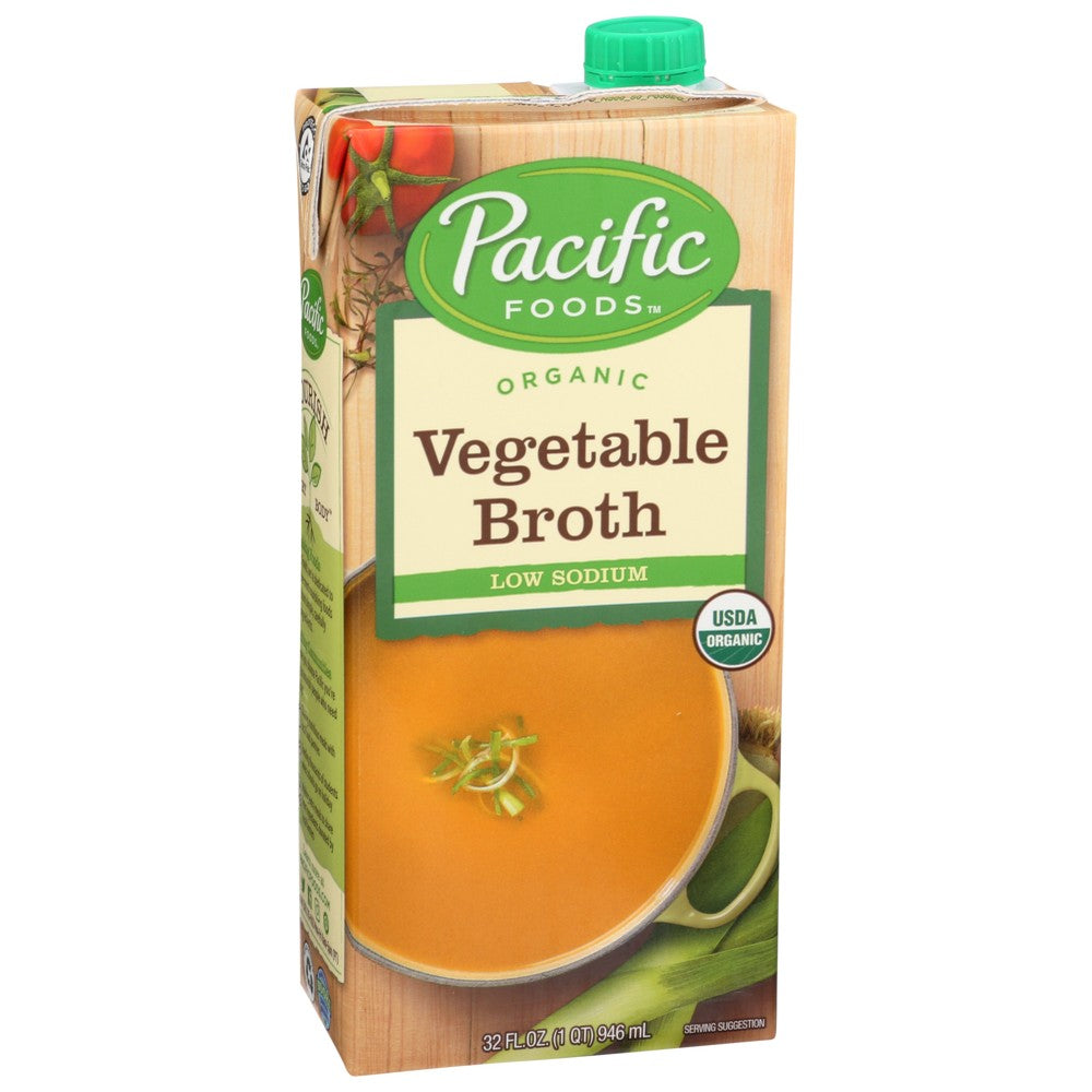 Pacific Foods 10028, Pacific Foods Broth, Low Sodium Vegetable, 32 Fl. Oz.,  Case of 12